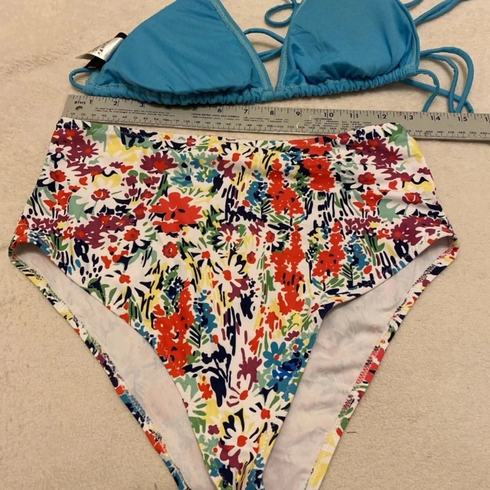 Blue and Floral Bikini Set